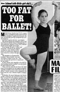 Too fat for ballet!  Journal National Examiner 13 febuary 2001 p.19 (www.chez.com/affection/actual/fev01d.htm)